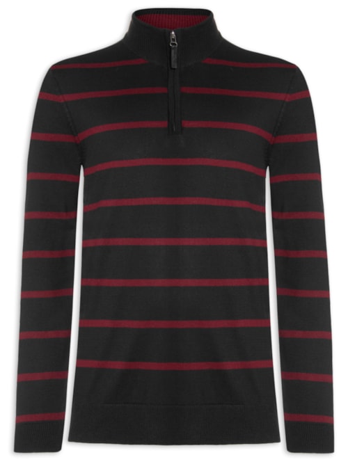 Casaco Masculino Tricot Meio Zíper Listra Cascais - Preto