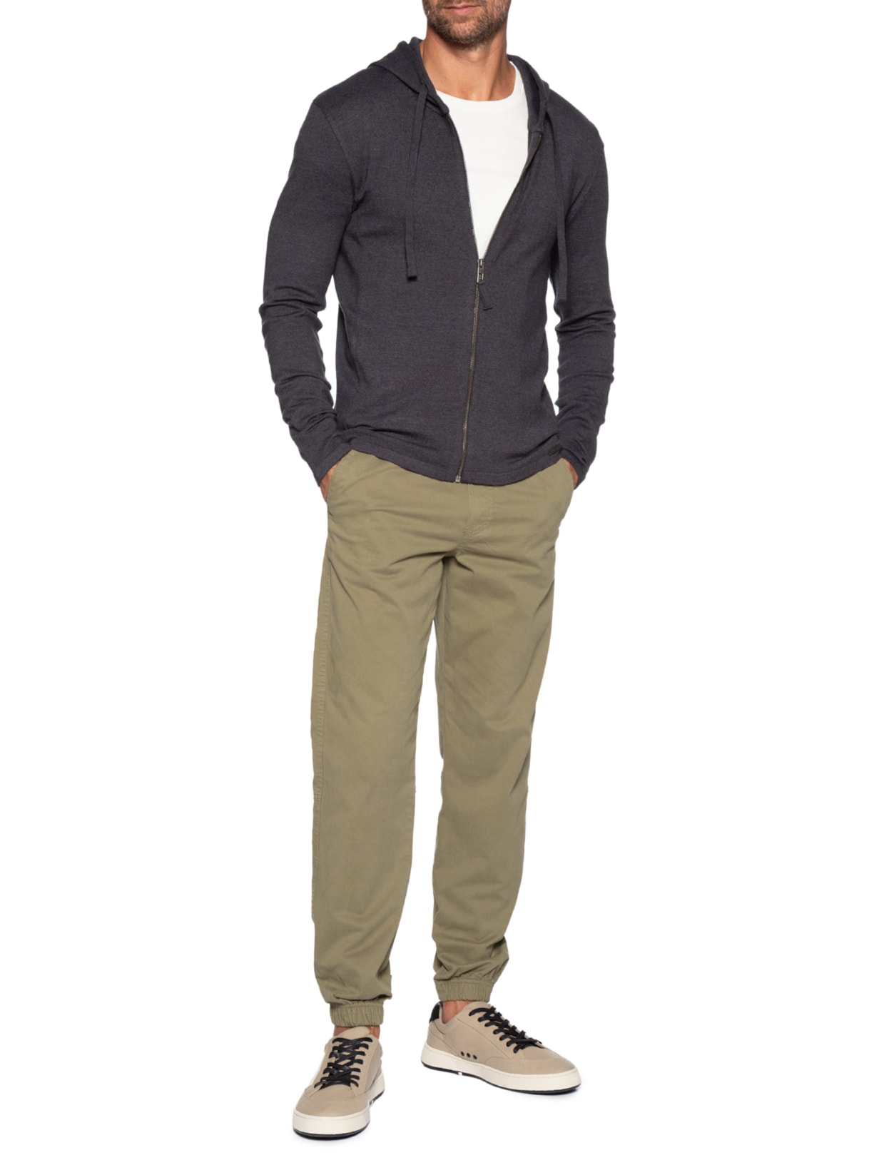 Casaco Masculino Tricot Zíper Quebec Cinza Austral