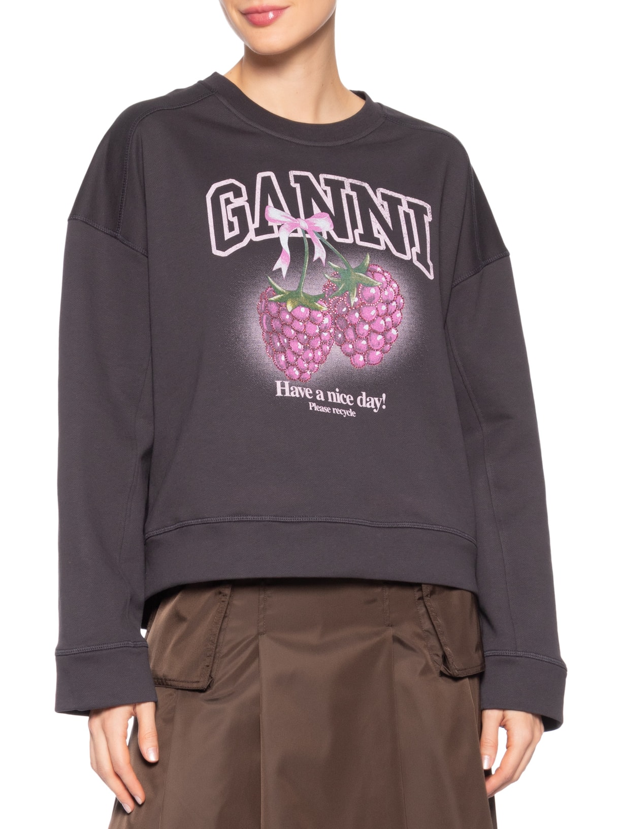 Casaco Moletom Feminino Isoli Crewneck Cinza Ganni