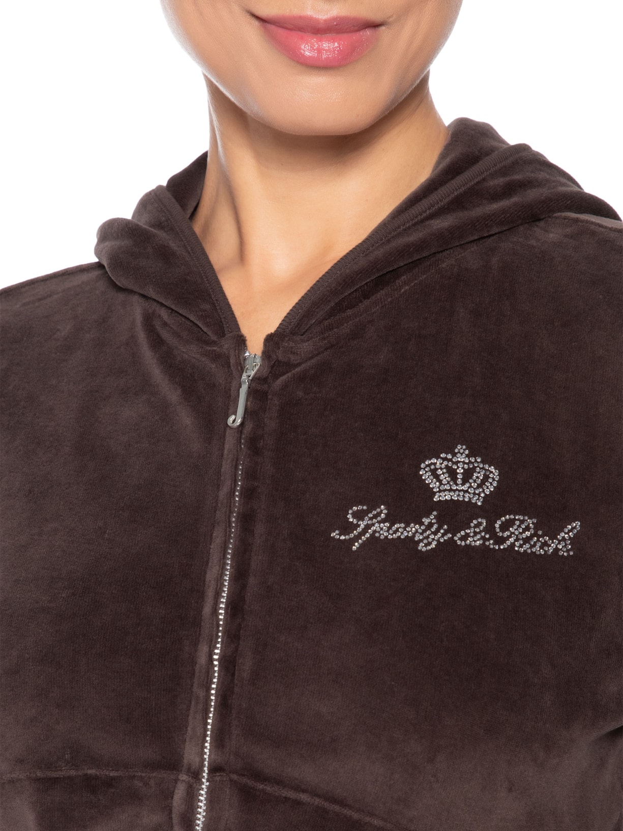 Casaco Moletom Feminino Juicy Script Velour Zip Marrom Sporty & Rich + Juicy Couture