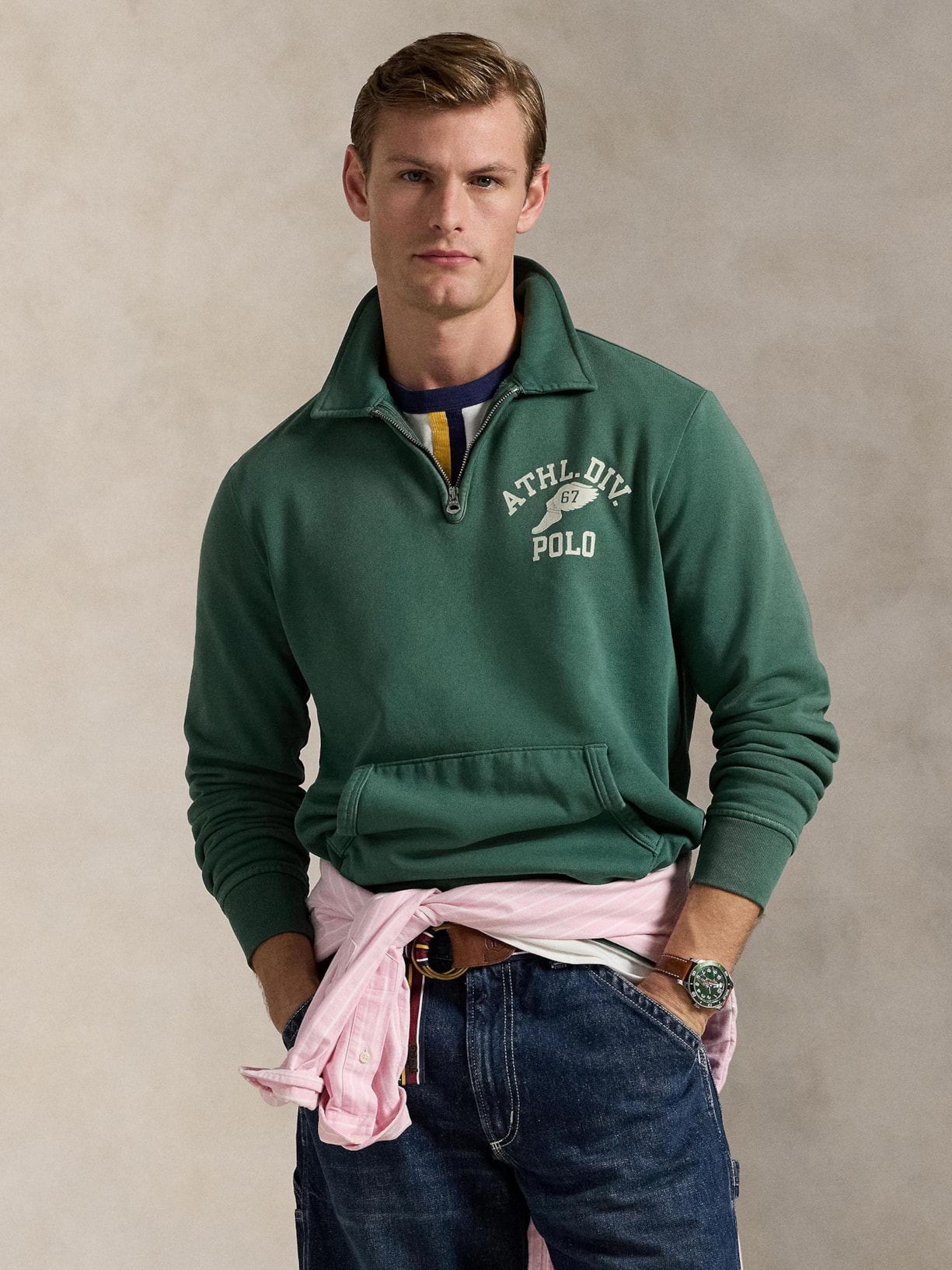 Casaco Moletom Masculino Half Zip Athl Div Logo Verde Polo Ralph Lauren