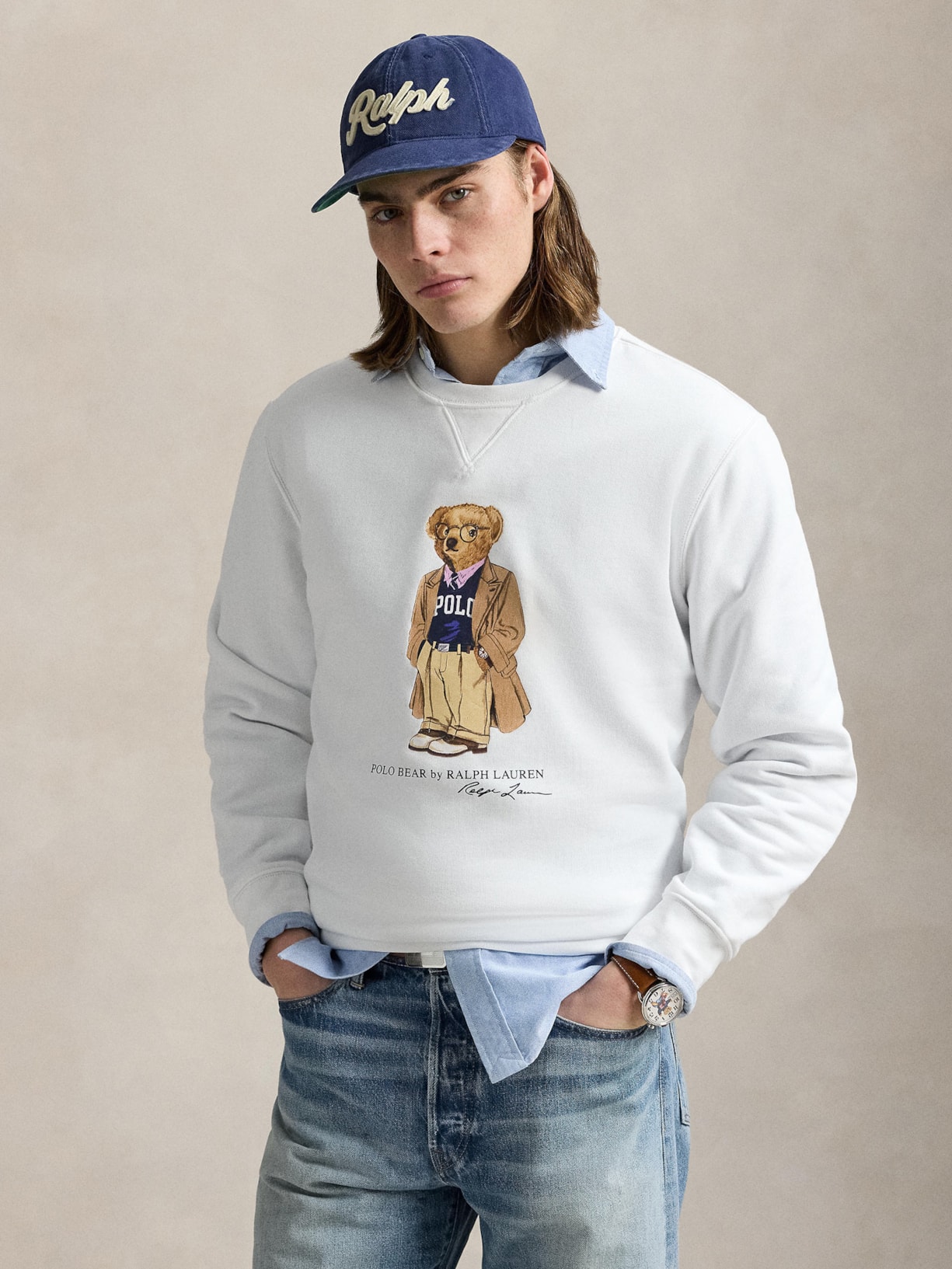 Casaco Moletom Masculino Manga Longa Seasonal Bear Branco Polo Ralph Lauren