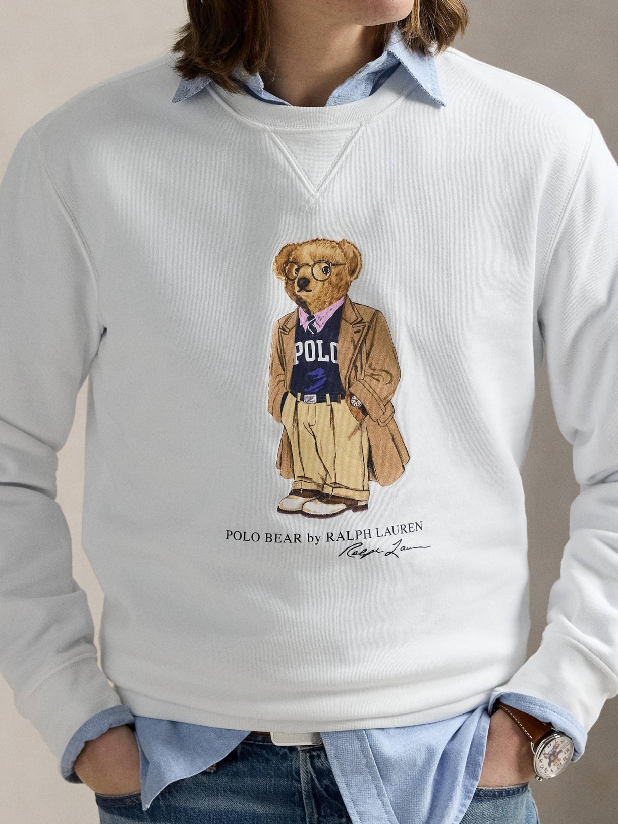 Casaco Moletom Masculino Manga Longa Seasonal Bear Branco Polo Ralph Lauren