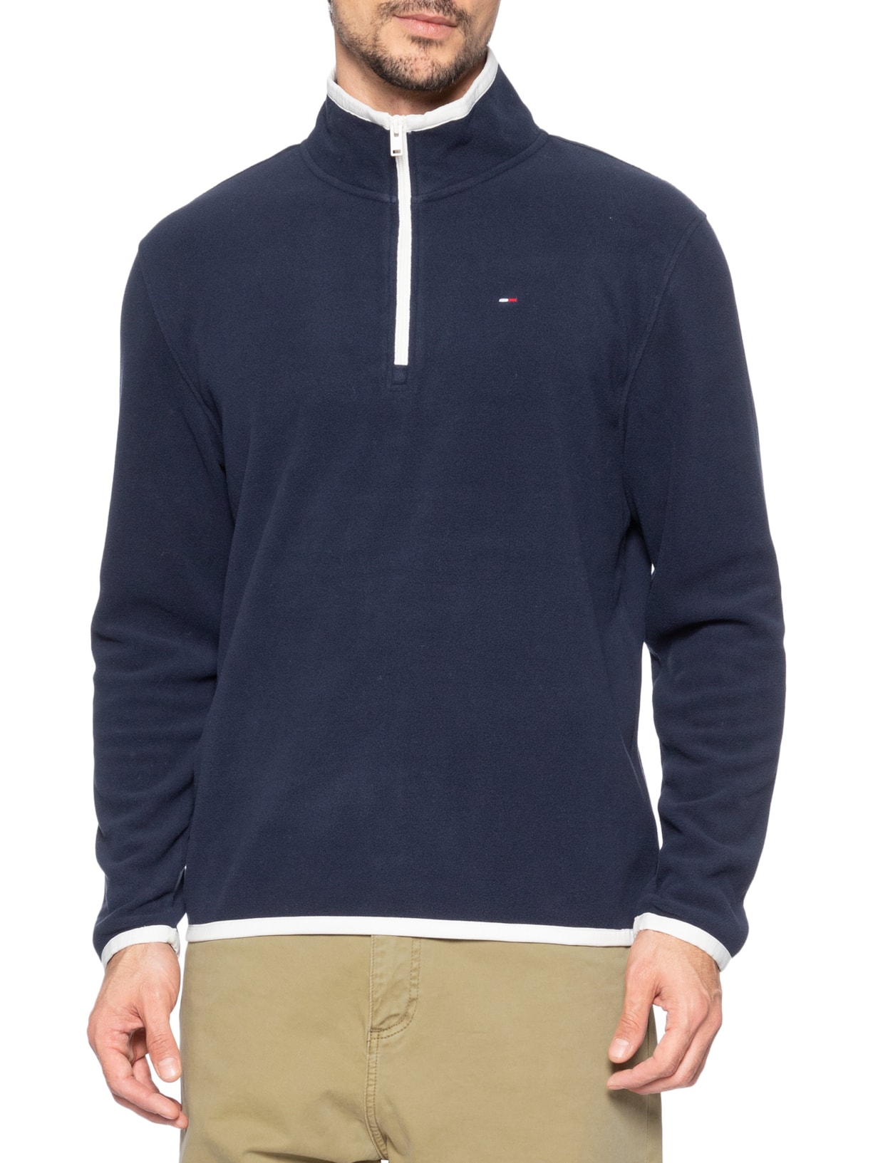 Casaco Moletom Masculino Regular Fit Half Zip Polar Fleece Azul Tommy Jeans