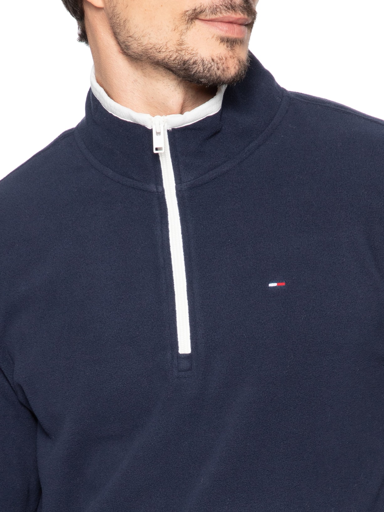 Casaco Moletom Masculino Regular Fit Half Zip Polar Fleece Azul Tommy Jeans