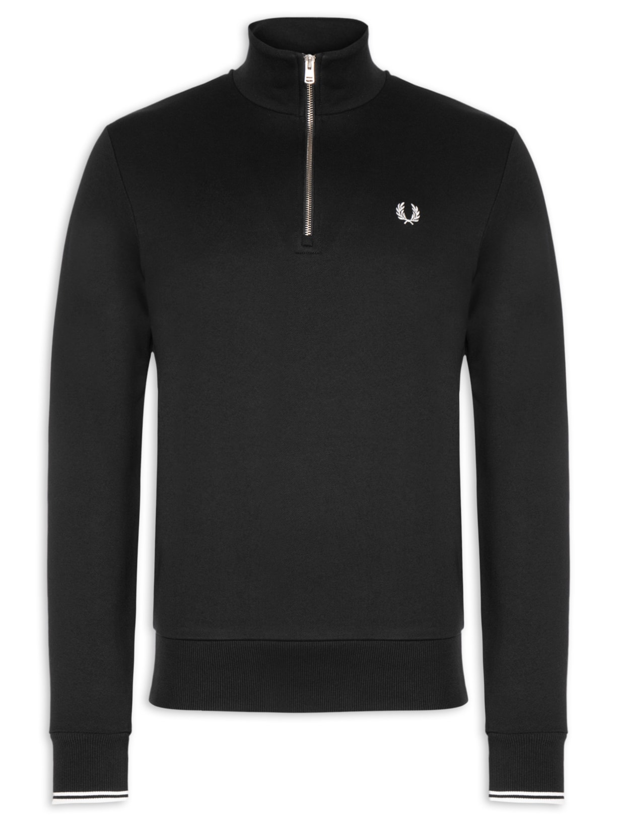 Casaco Moletom Masculino Regular Fit Meio Zíper Preto Fred Perry