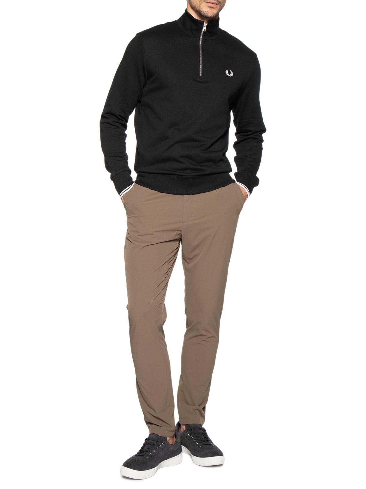 Casaco Moletom Masculino Regular Fit Meio Zíper Preto Fred Perry