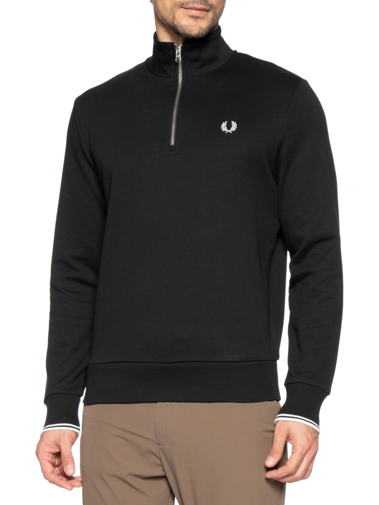 Casaco Moletom Masculino Regular Fit Meio Zíper Preto Fred Perry