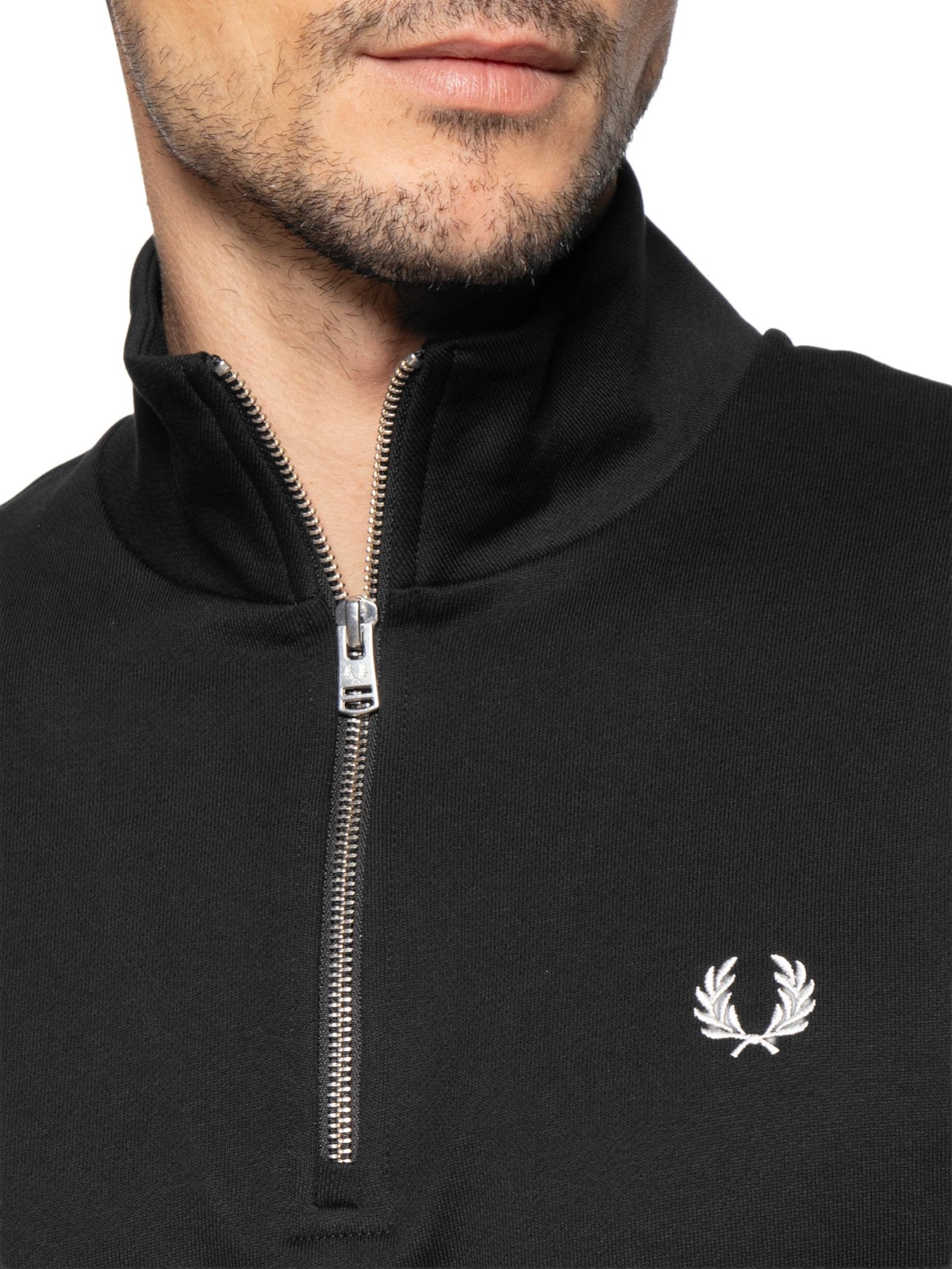 Casaco Moletom Masculino Regular Fit Meio Zíper Preto Fred Perry