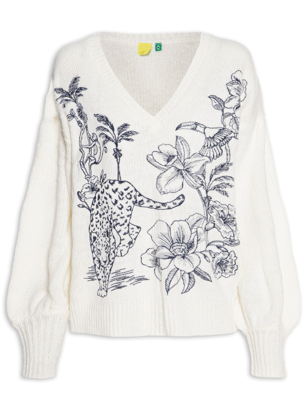 Casaco Pullover Feminino Tricot Bordado Delicadeza – Off White