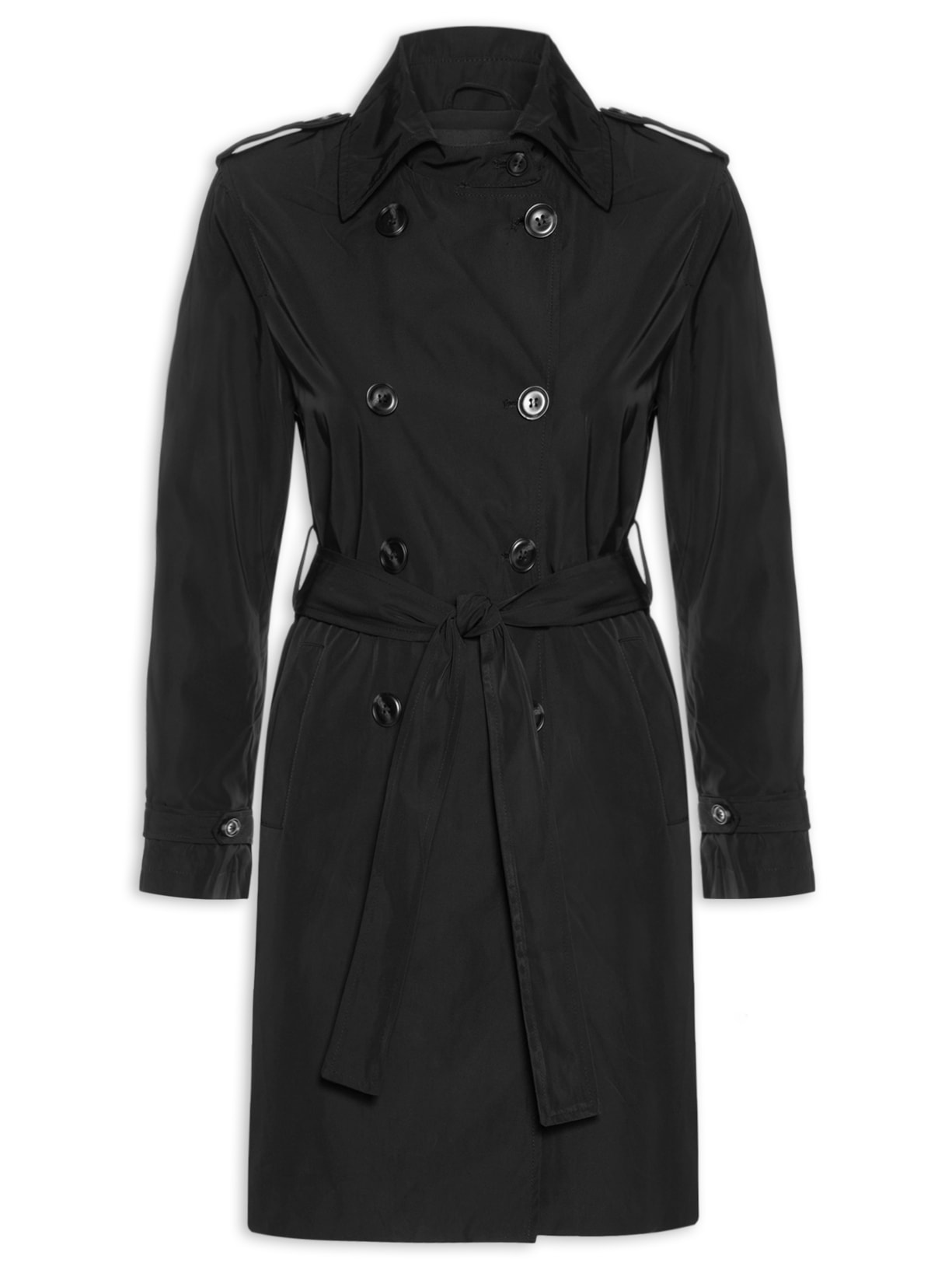 Casaco Trench Coat Feminino Alongado Destacável - Preto