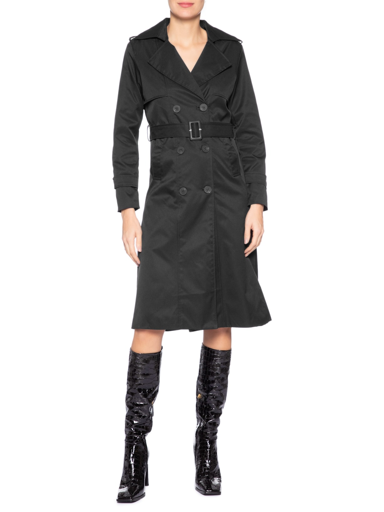 Casaco Trench Coat Feminino Preto Market 33