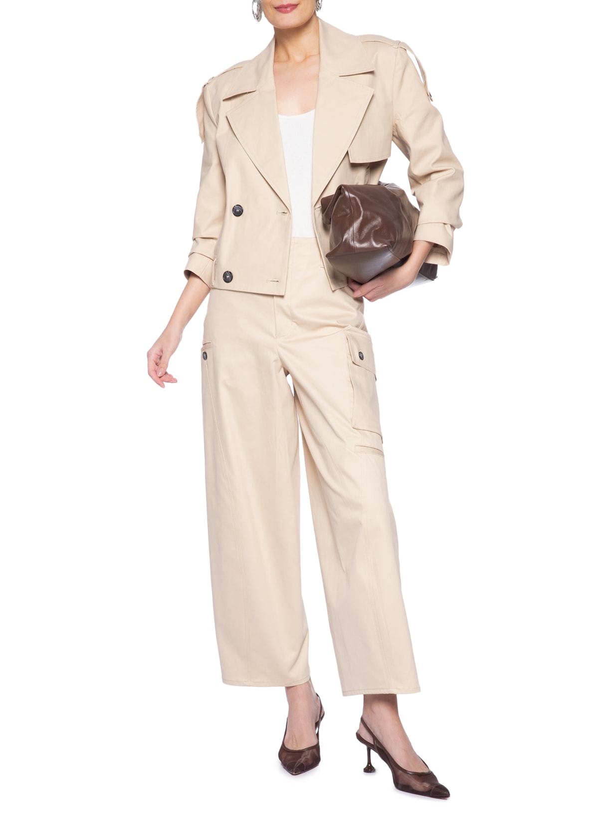 Casaco Trench Feminino Curto Bege Animale