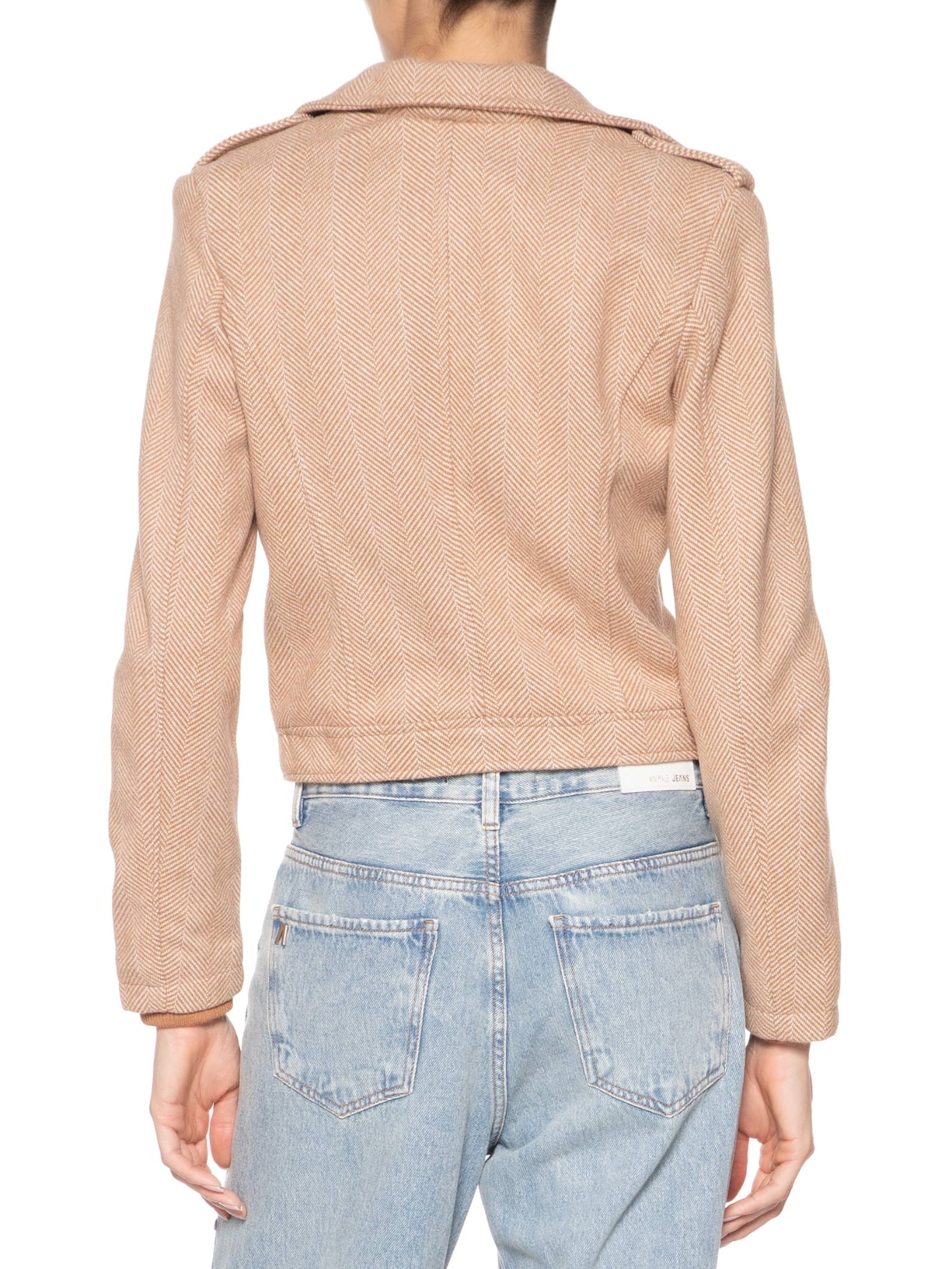 Casaqueto Feminino Com Zíper Diagonal Bege Market 33