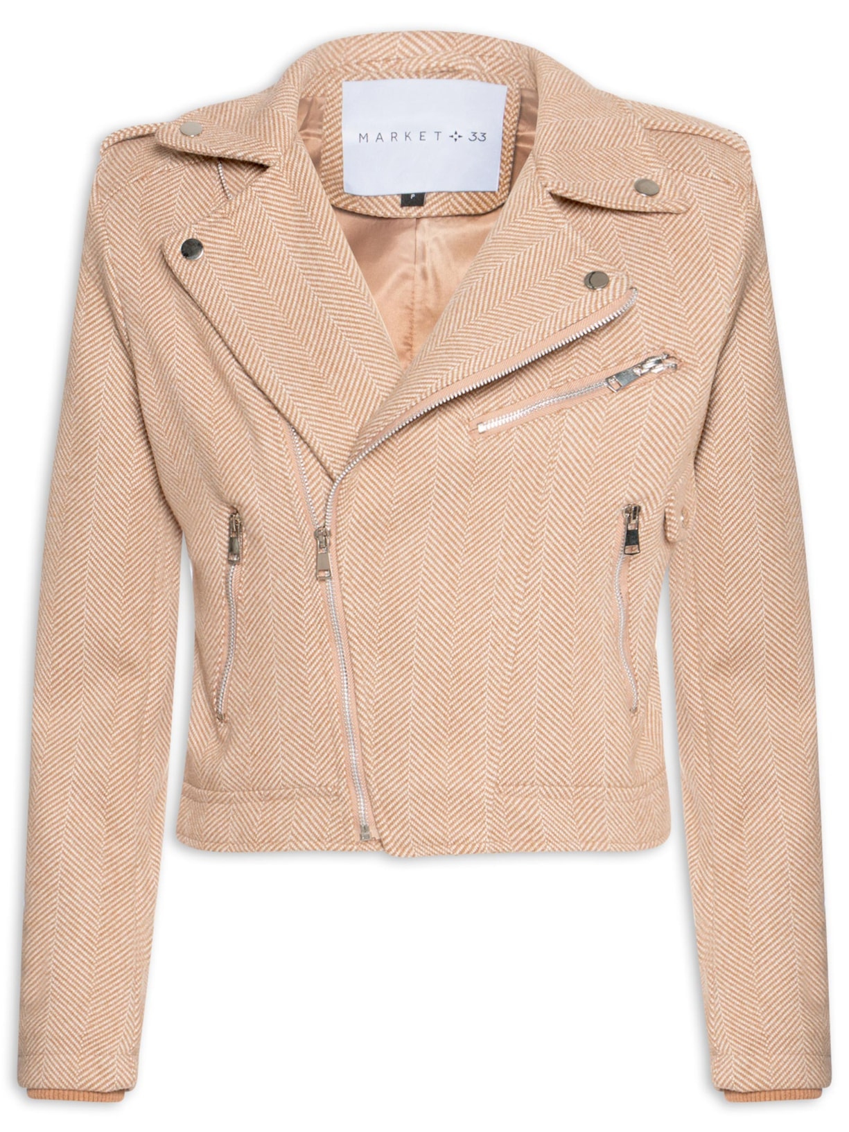 Casaqueto Feminino Com Zíper Diagonal - Bege