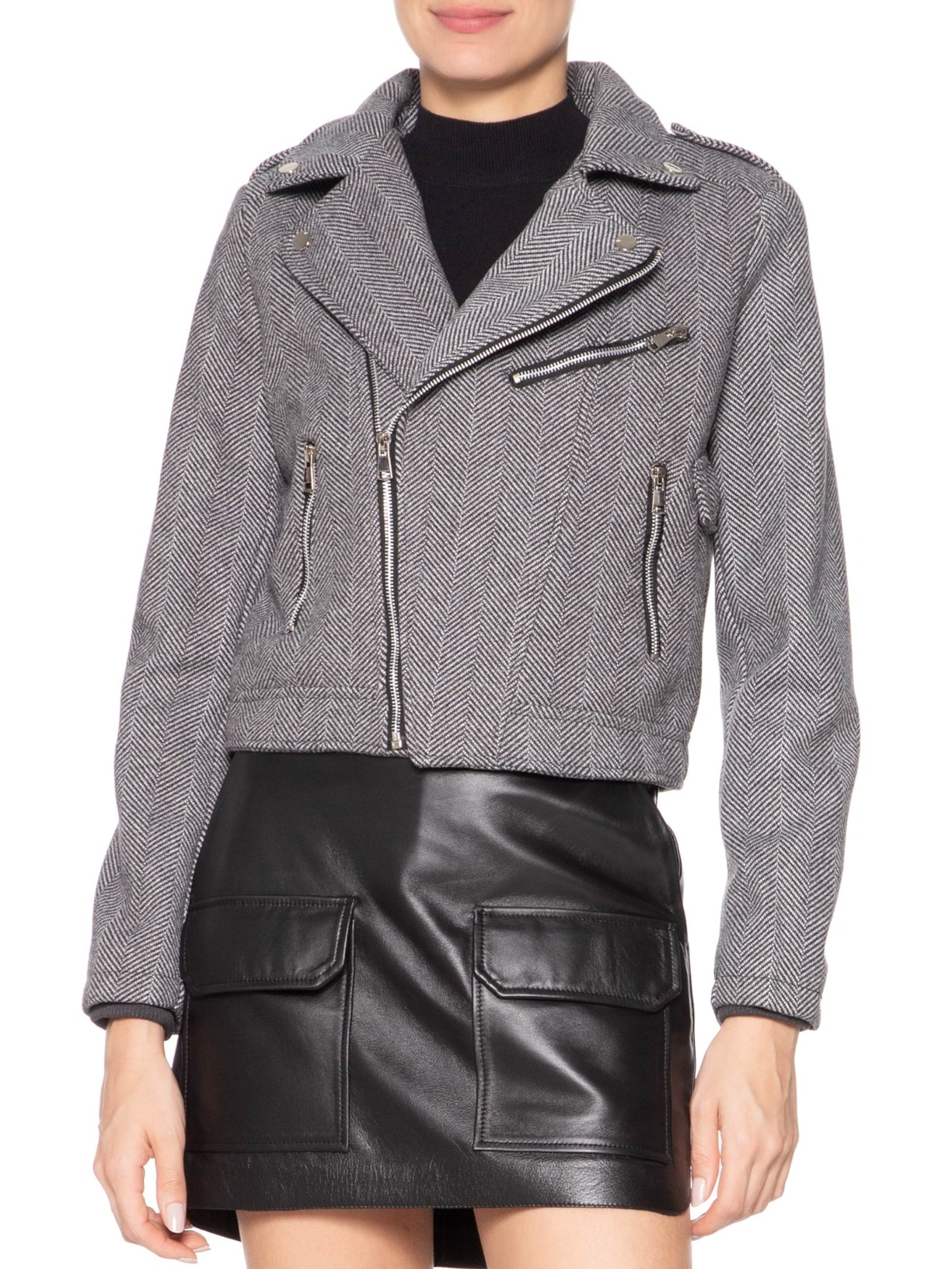 Casaqueto Feminino Com Zíper Diagonal Cinza Market 33