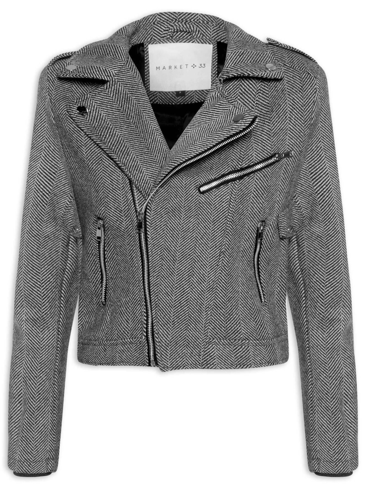 Casaqueto Feminino Com Zíper Diagonal Cinza Market 33