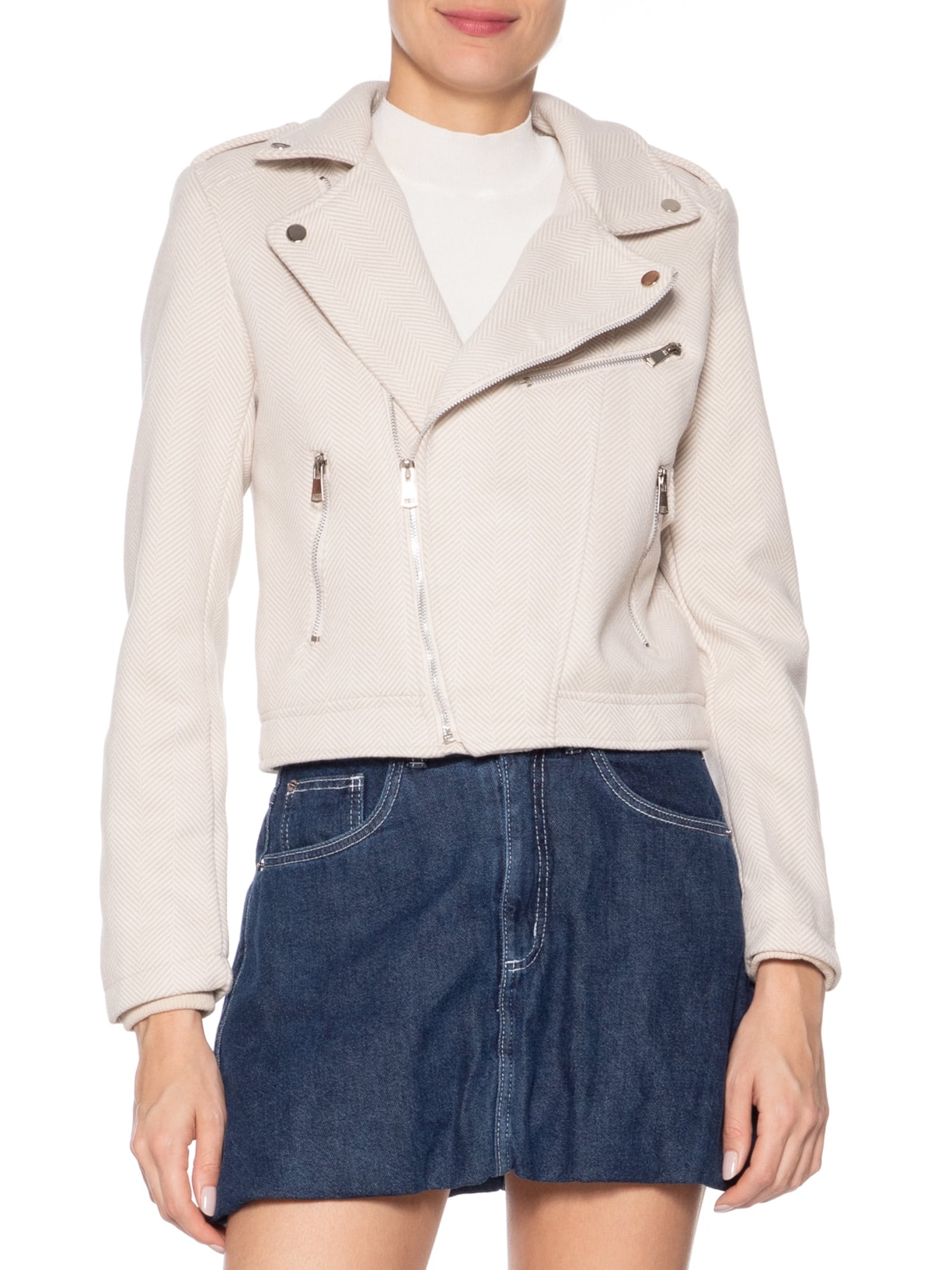 Casaqueto Feminino Com Zíper Diagonal Off White Market 33