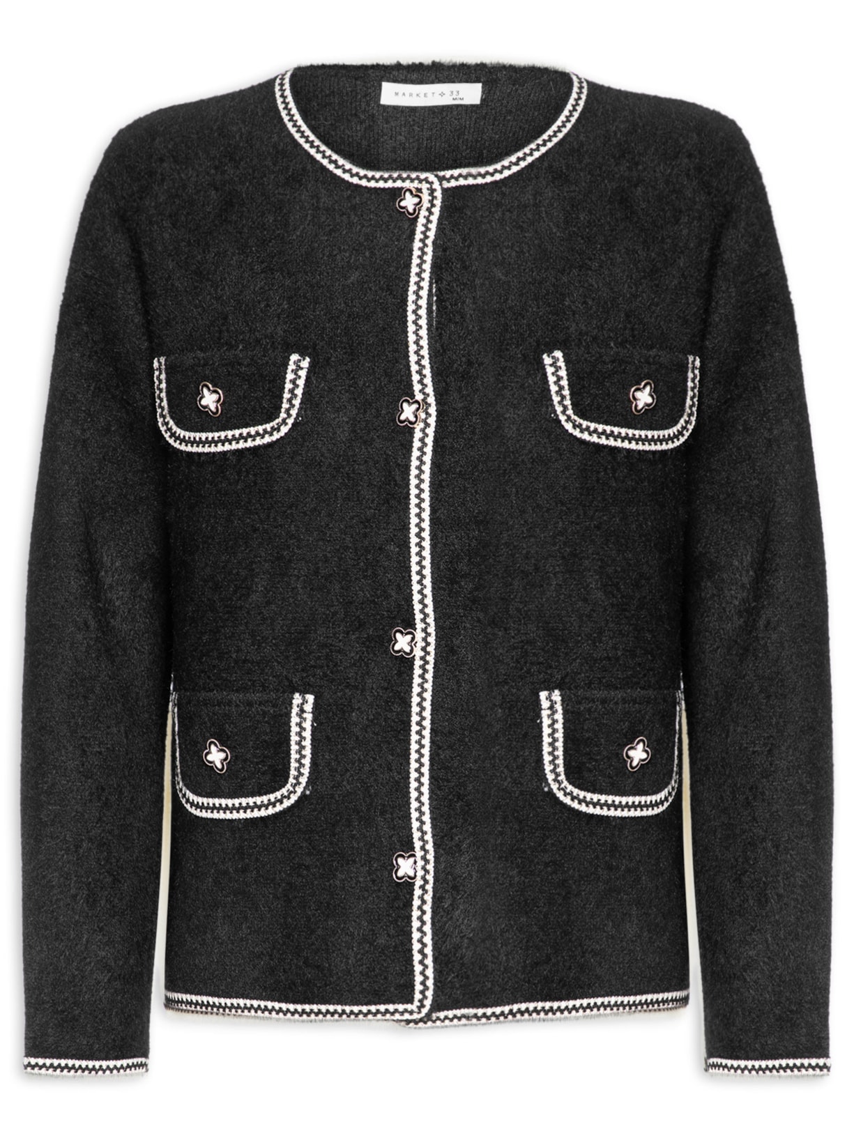 Casaqueto Feminino Em Tricot Preto Market 33