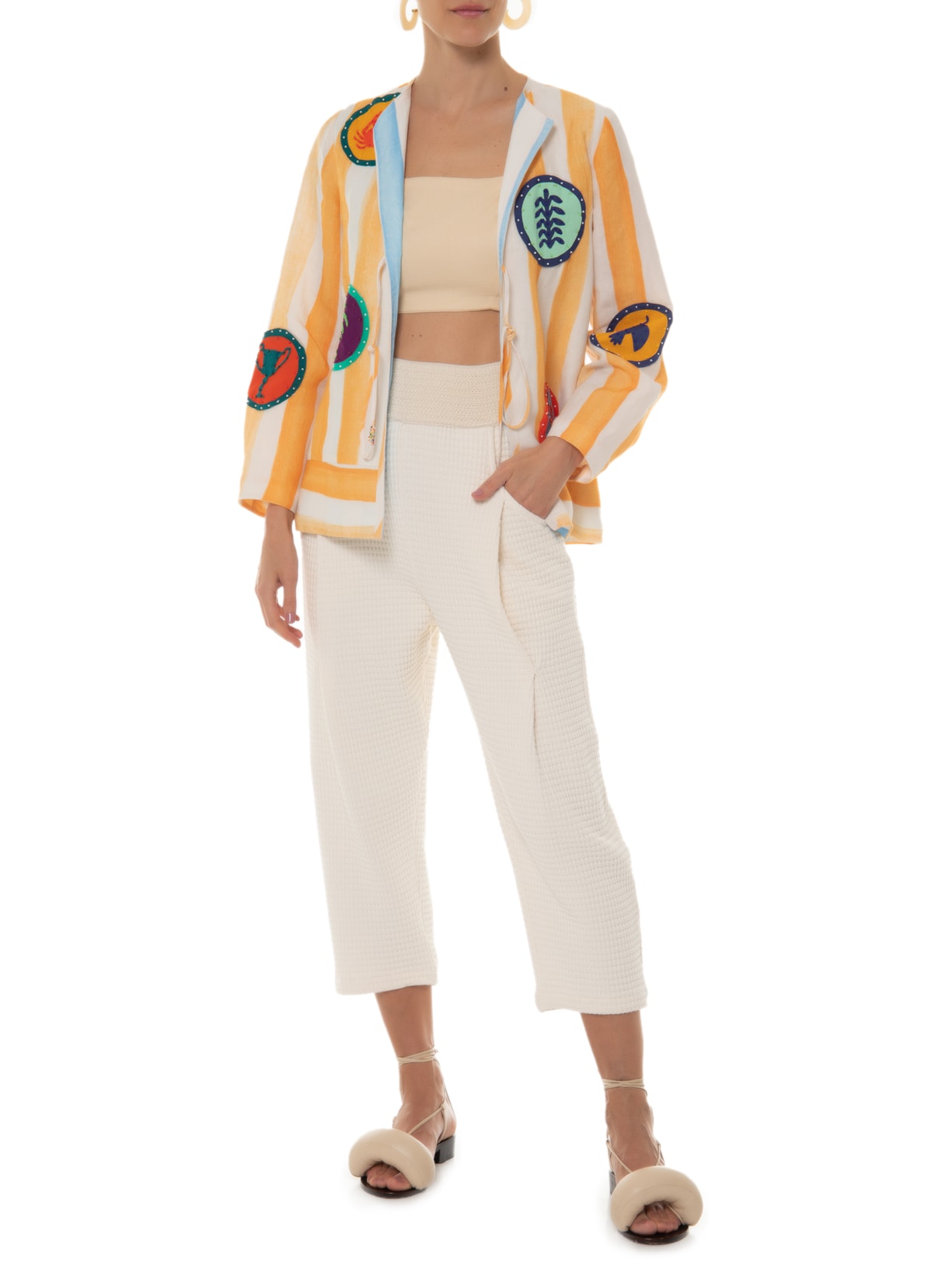 Casaqueto Feminino Polis Listrado Amarelo Bdln