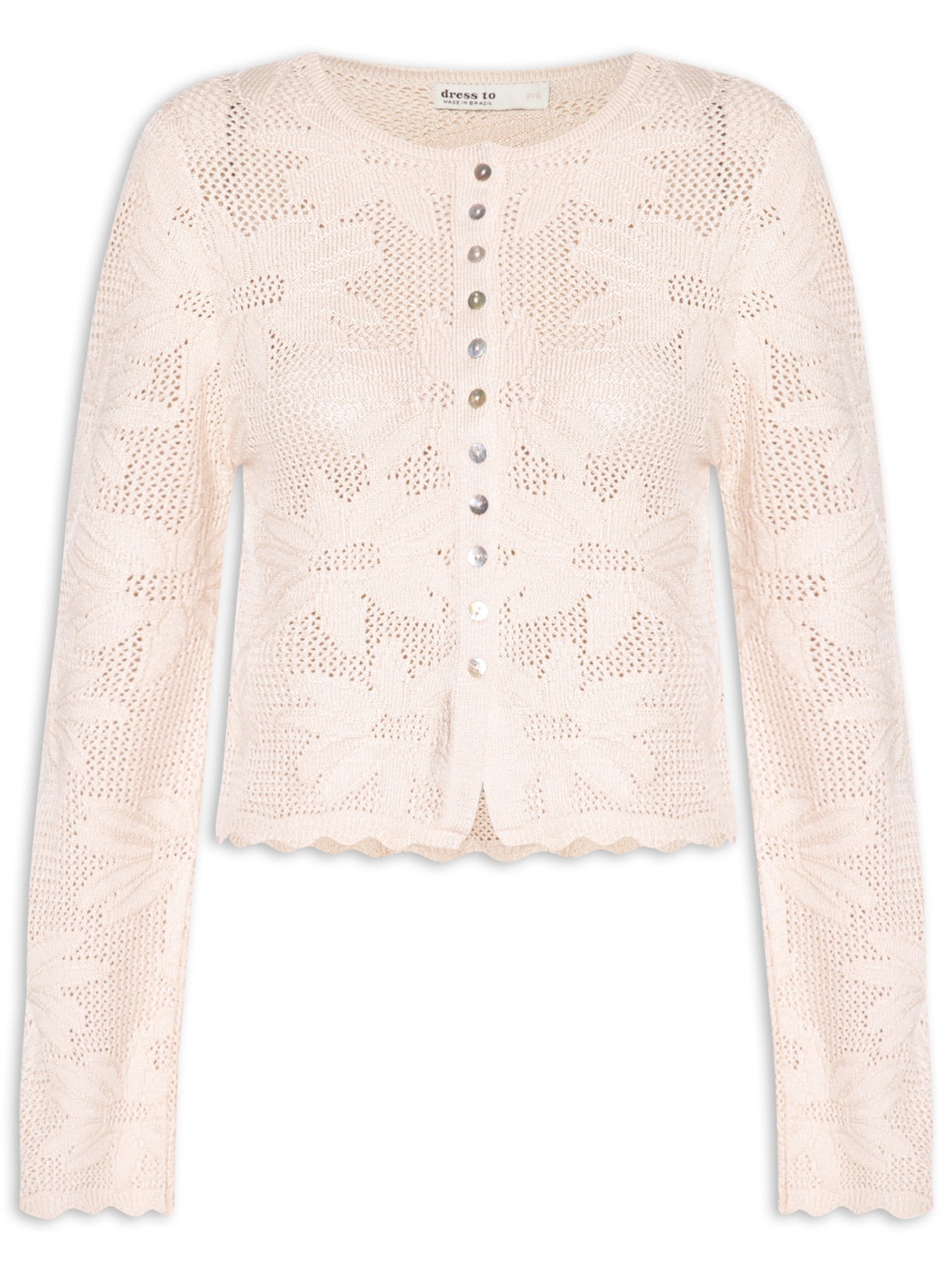 Casaqueto Feminino Tricot Jacquard Floral - Off White