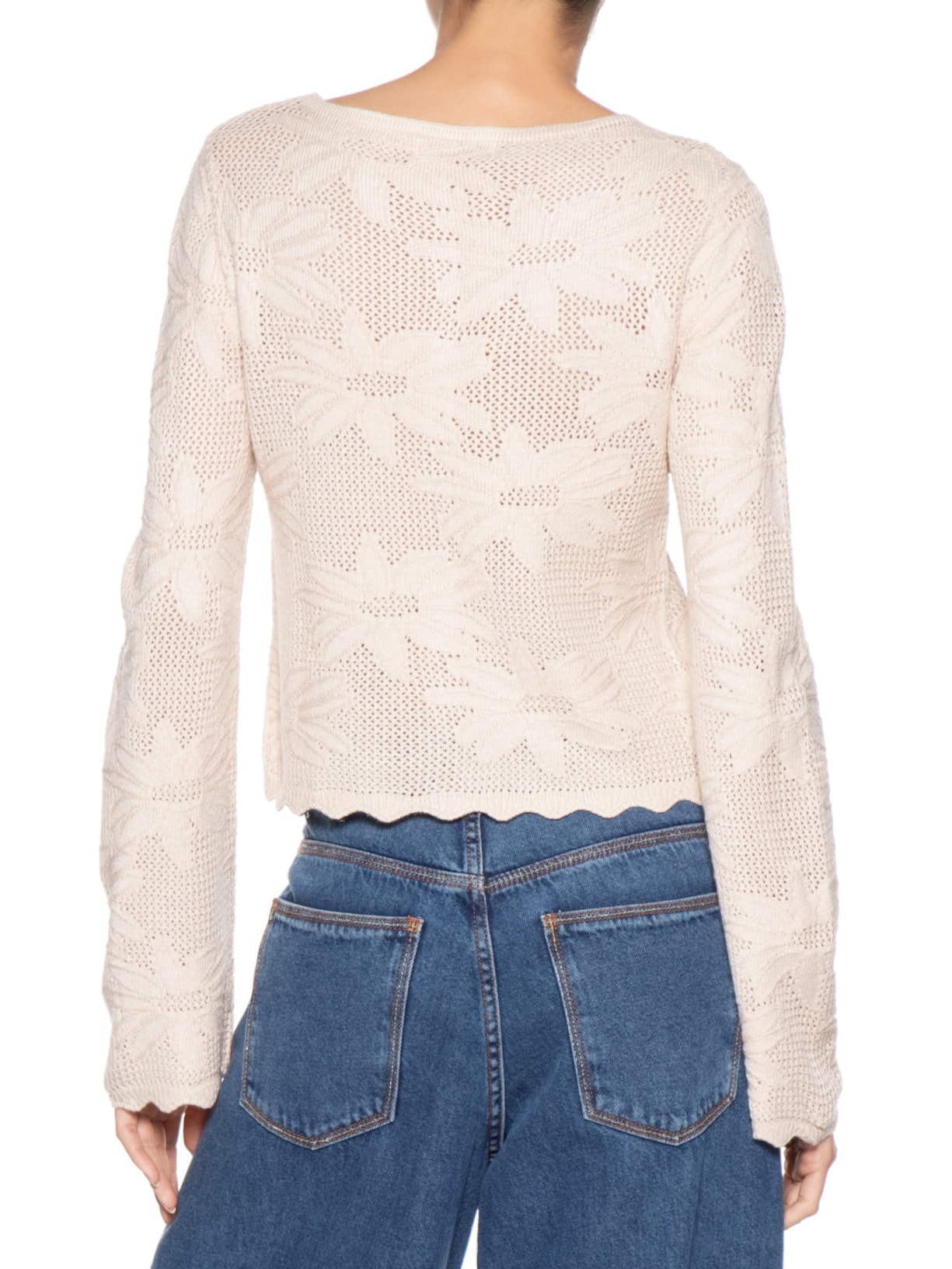 Casaqueto Feminino Tricot Jacquard Floral Off White Dress To