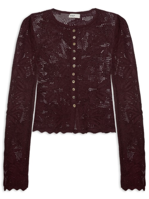 Casaqueto Feminino Tricot Jacquard Floral - Vermelho