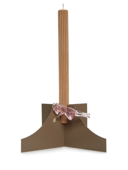 Castiçal Encaixe P Com Menina Com Menina Rosa E Vela Terracota - Marrom