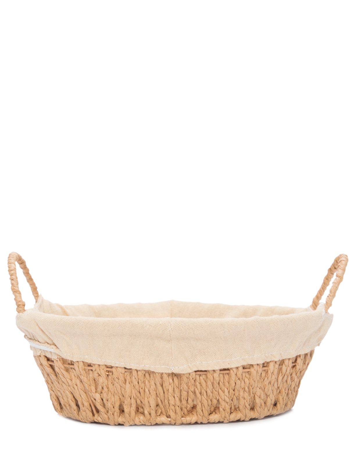 Cesta Com Alça Em Papel Redonda Forro Em Tecido - Bege