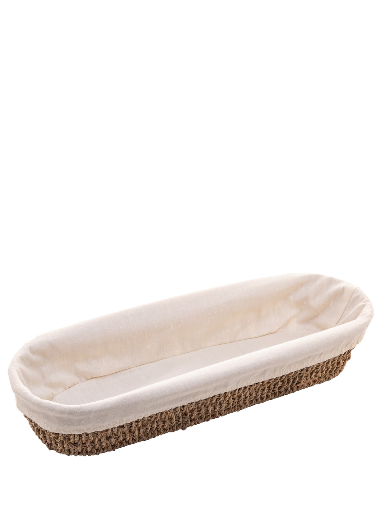 Cesta Oval de Sisal com Forro em Tecido 43,5cm x 15cm x 8cm - Bege