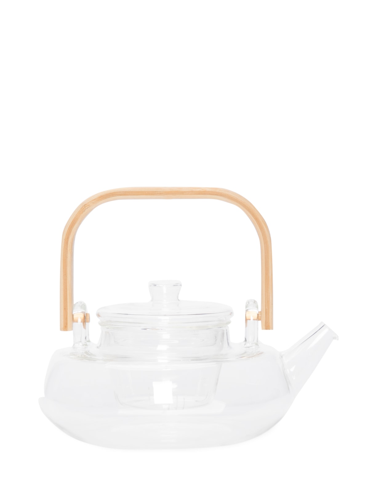 Chaleira De Vidro Borossilicato Resistente A Calor Com Alça De Bambu - Branco