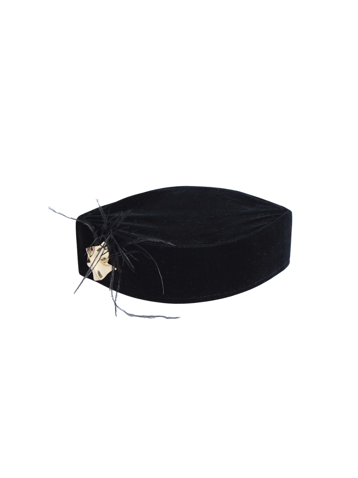 Chapéu Boat Em Veludo Com Detalhe Em Metal E - Preto