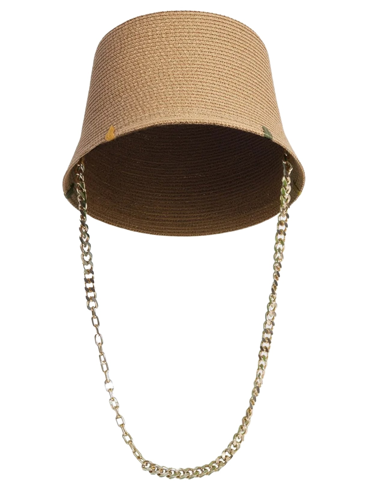 Chapéu Bucket Com Bordados e Corrente Removível - Camelo