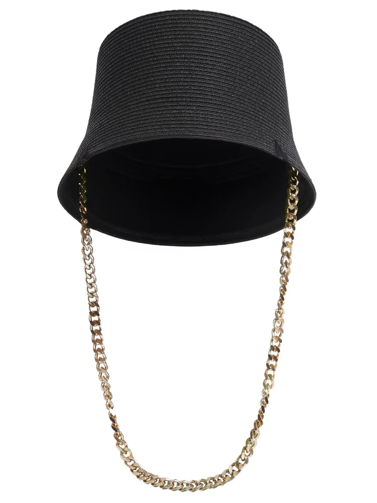 Chapéu Bucket Com Bordados e Corrente Removível - Preto