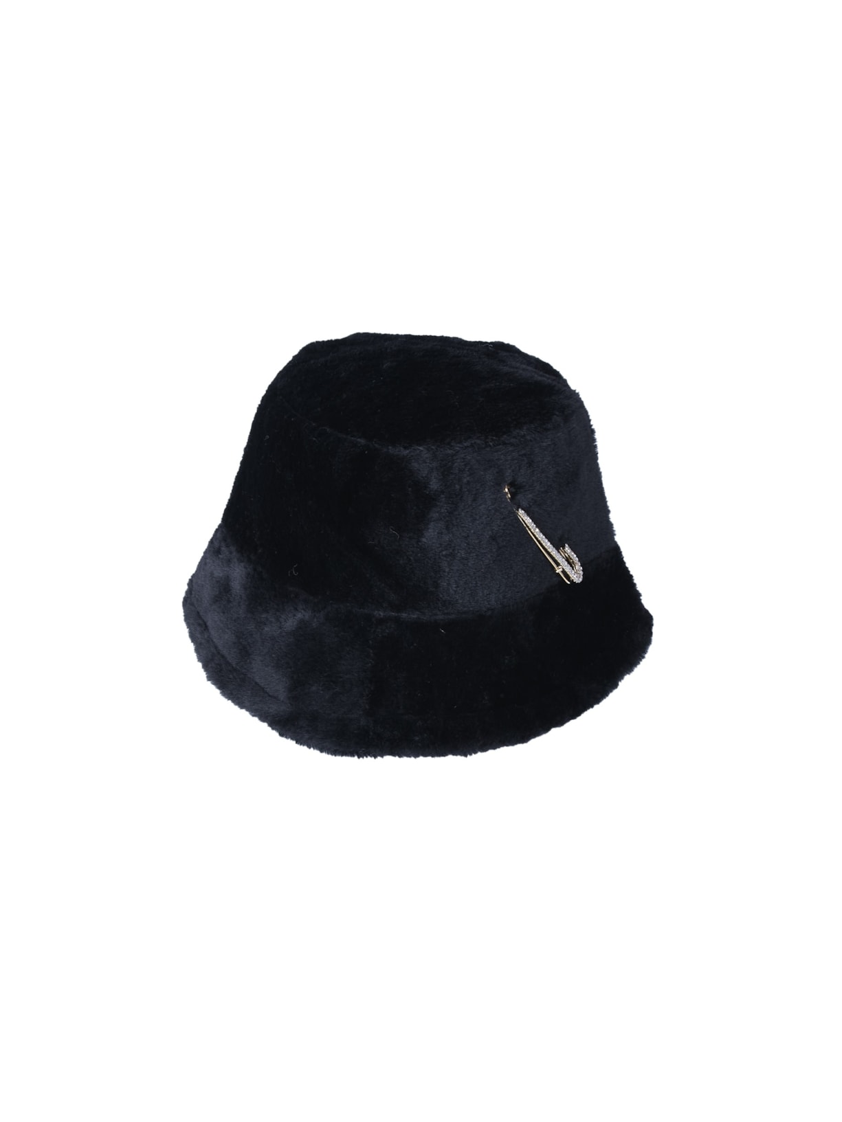 Chapéu Bucket Com Pelos E Alfinete Removível Preto Âmmbar