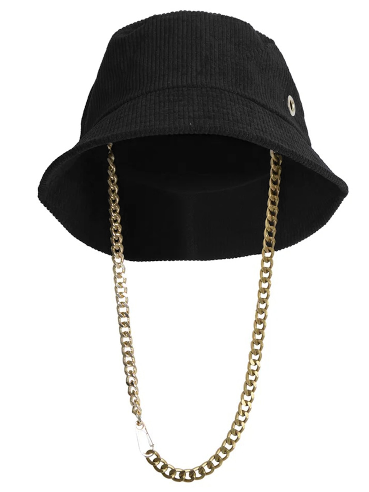 Chapéu Bucket Em Veludo Cotelê Com Corrente Removível - Preto