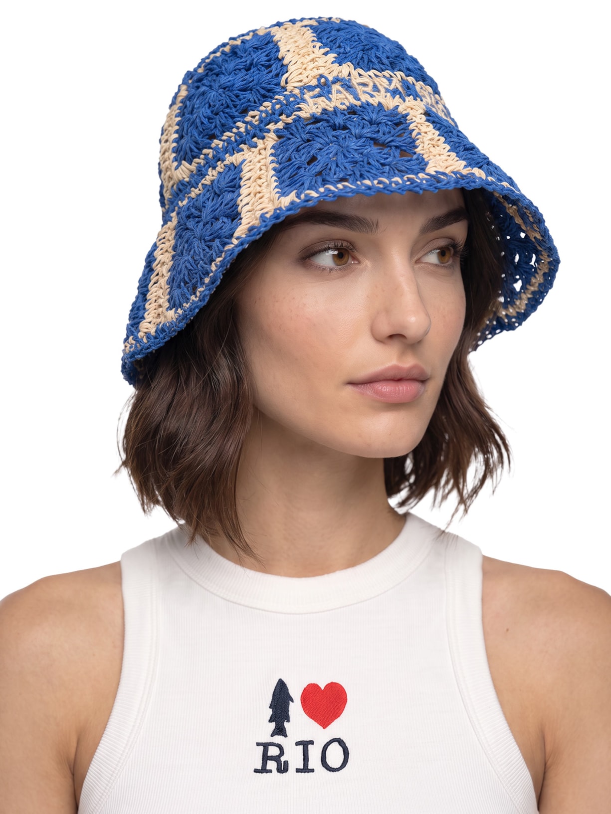 Chapéu Bucket Feminino Artesanal Ráfia Azul Farm Etc