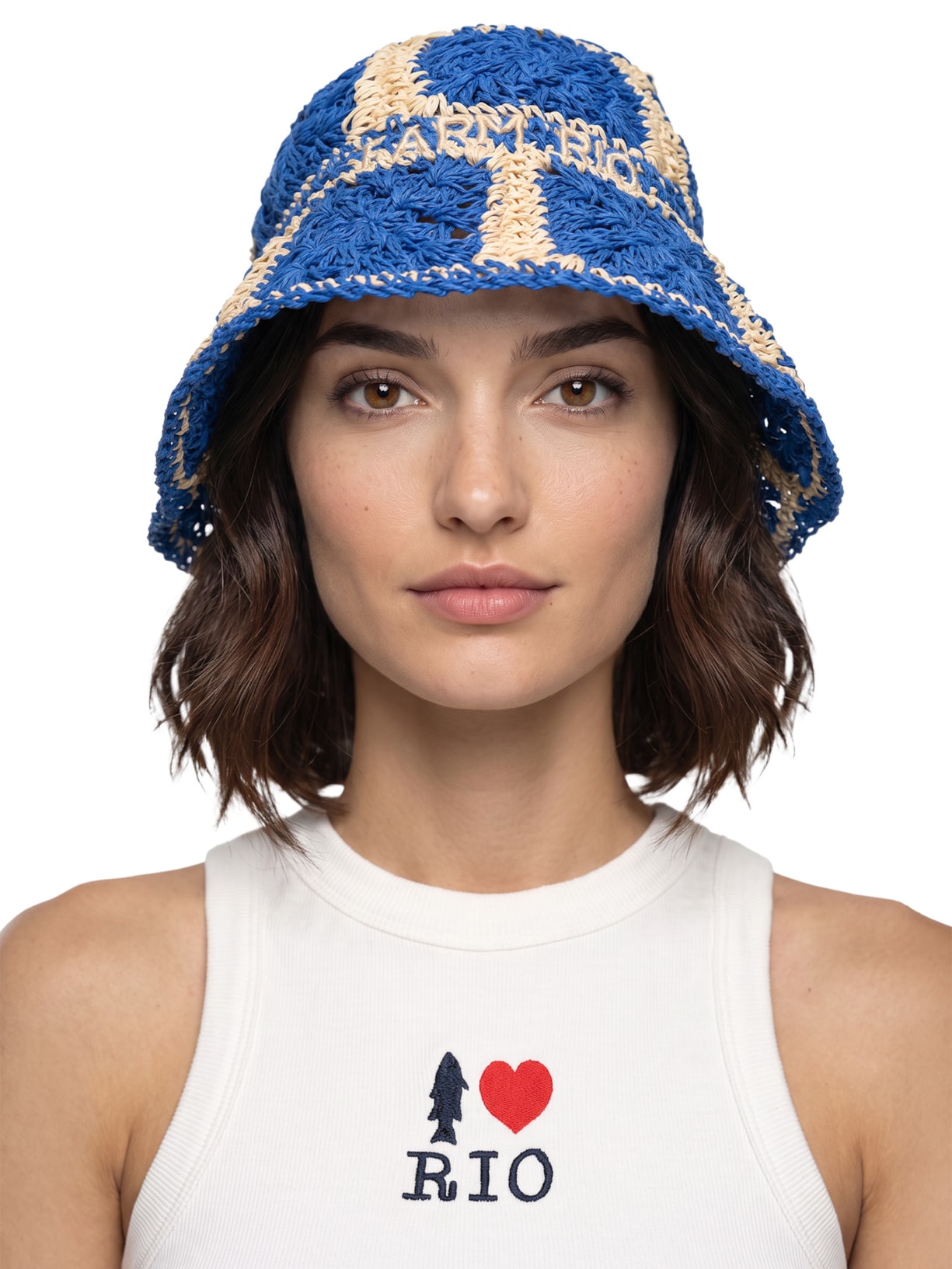 Chapéu Bucket Feminino Artesanal Ráfia Azul Farm Etc
