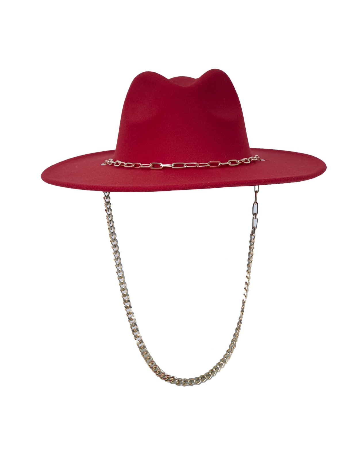Chapéu Fedora Com Corrente Removível - Vermelho