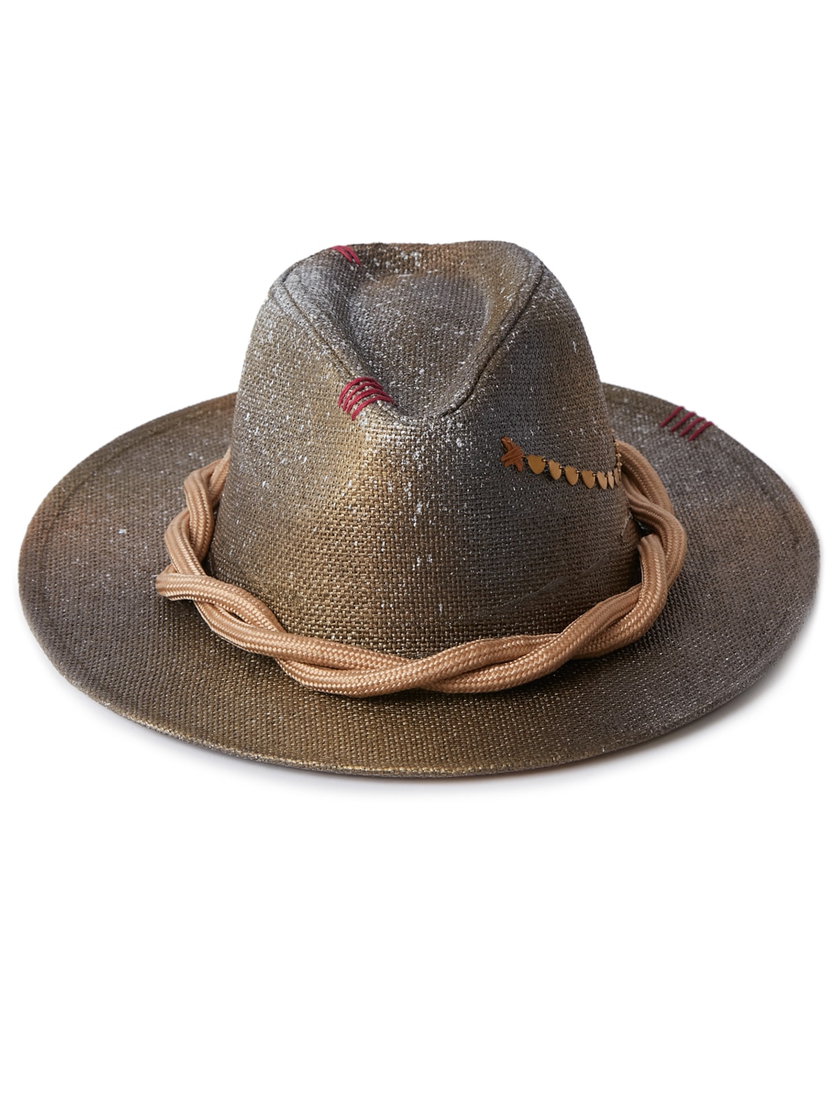 Chapéu Feminino Panamá Com Corda Náutica E Corrente - Dourado