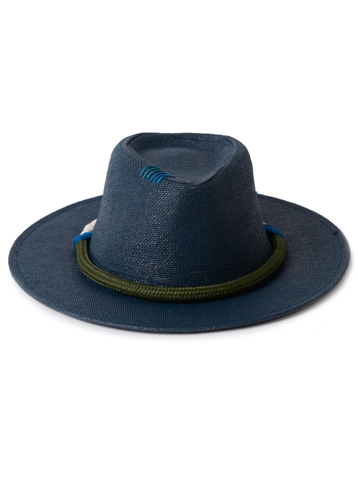 Chapéu Feminino Panamá Com Corda Náutica E Pena Natural Azul Âmmbar