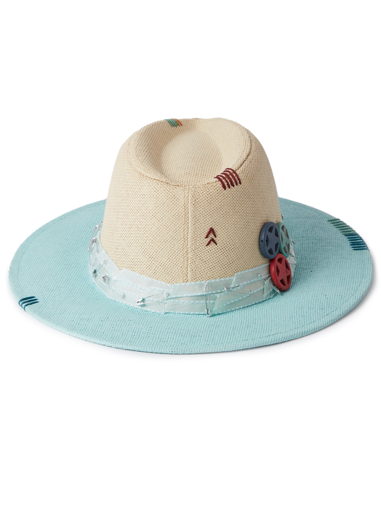 Chapéu Feminino Panamá Com Fitas Alfinetes E Estrelas - Azul