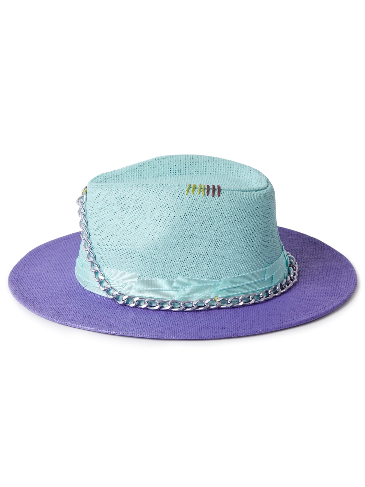 Chapéu Feminino Panamá Com Fitas E Corrente Lilás Âmmbar
