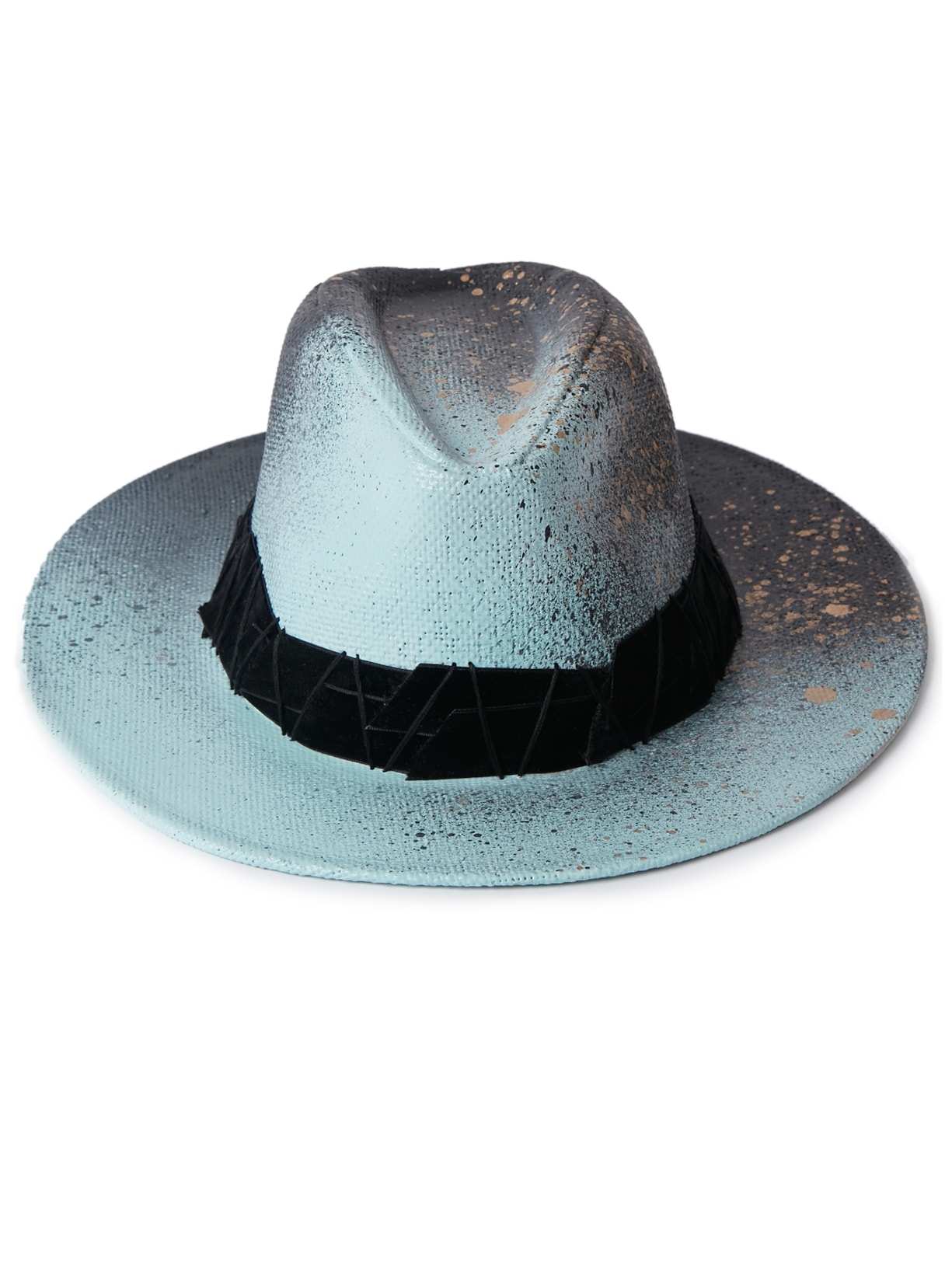 Chapéu Feminino Panamá Com Fitas Em Veludo - Azul