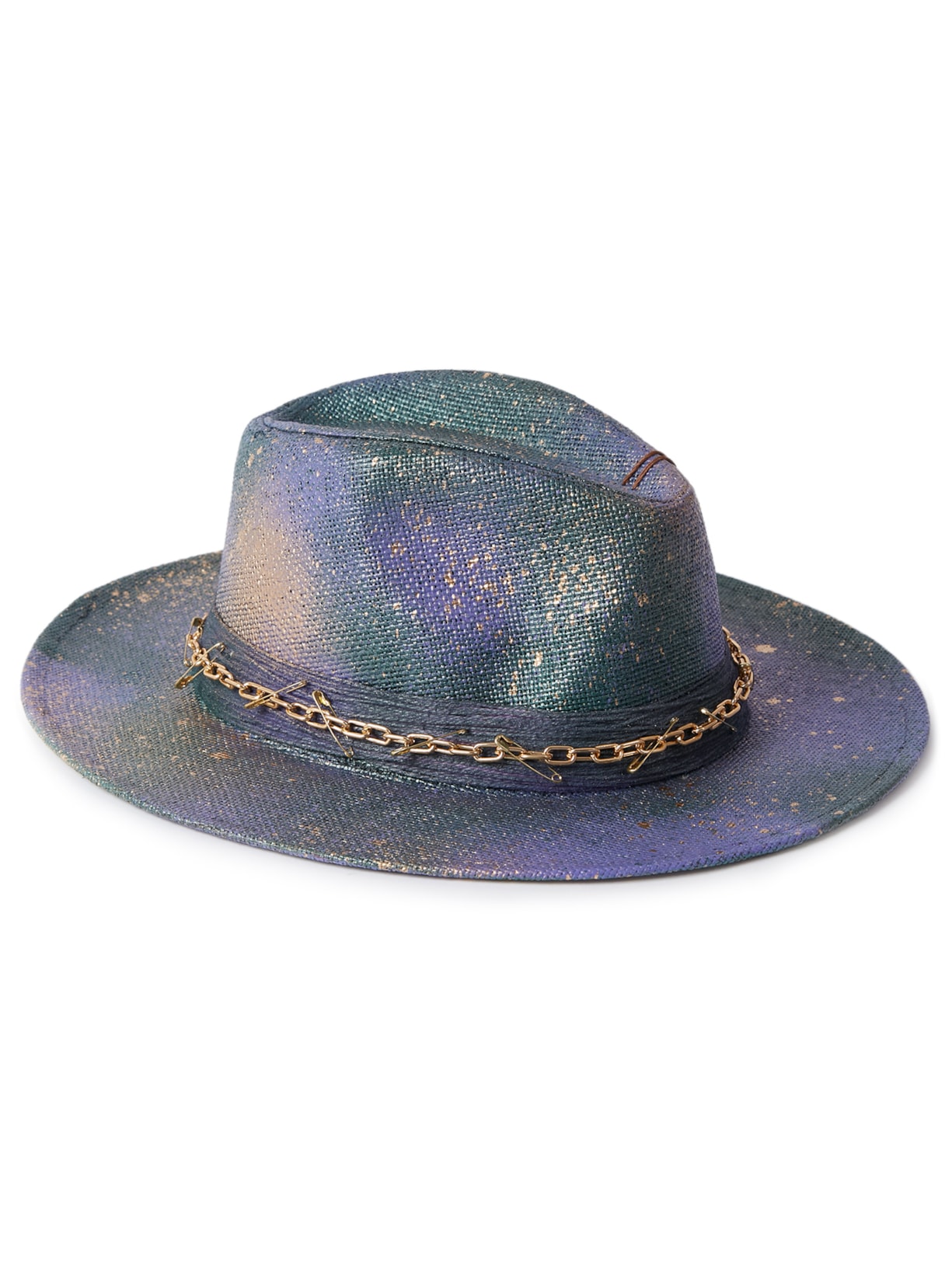 Chapéu Feminino Panamá Tie-dye Com Sisal E Corrente Roxo Âmmbar