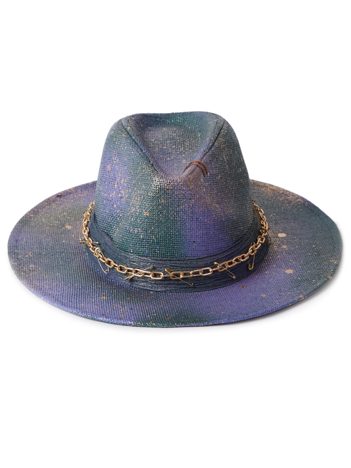 Chapéu Feminino Panamá Tie-dye Com Sisal E Corrente Roxo Âmmbar