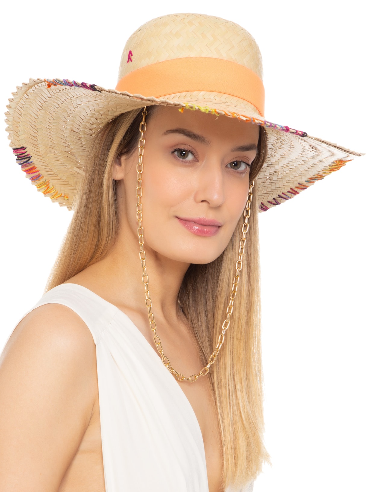 Chapéu Feminino Pescador Com Corrente Bege Âmmbar