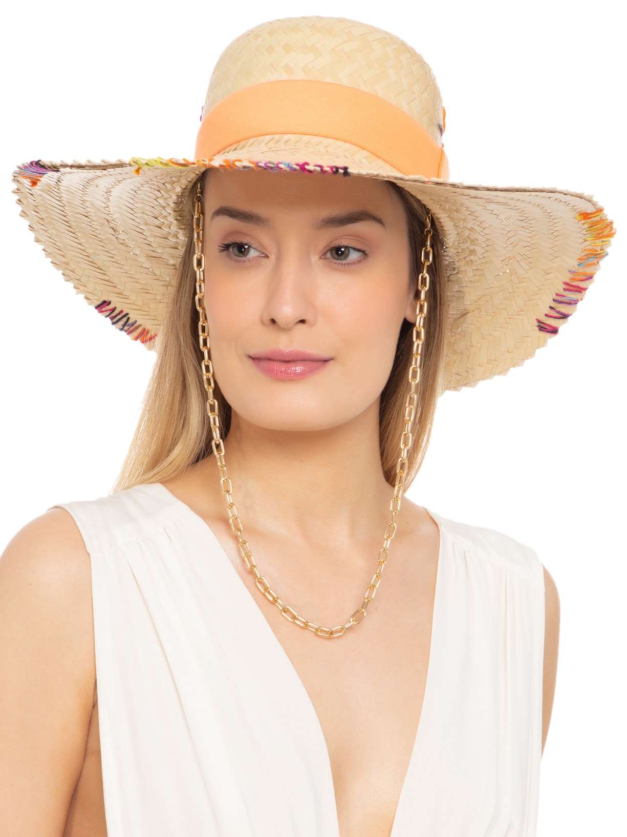 Chapéu Feminino Pescador Com Corrente Bege Âmmbar