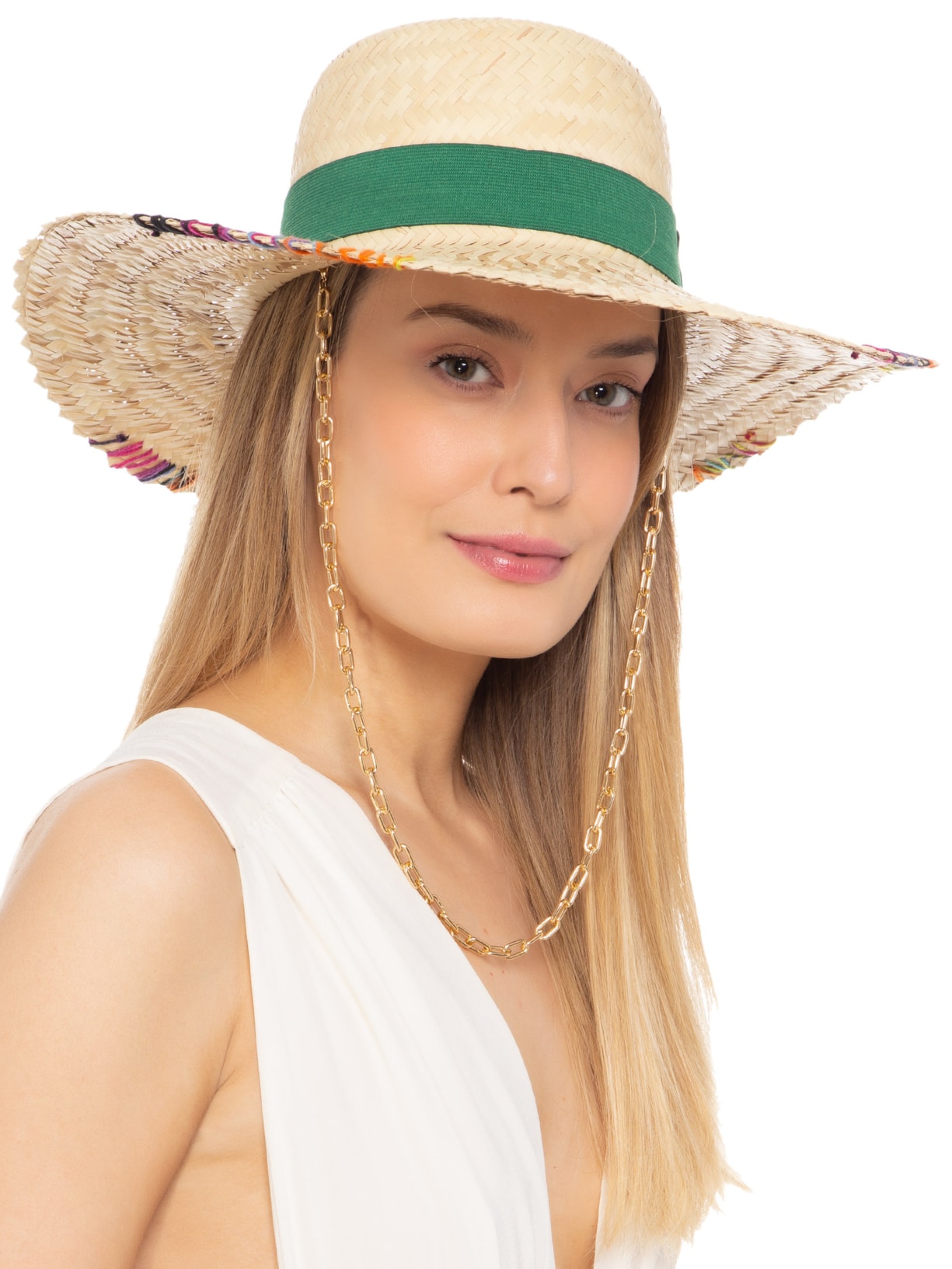 Chapéu Feminino Pescador Com Corrente Bege Âmmbar