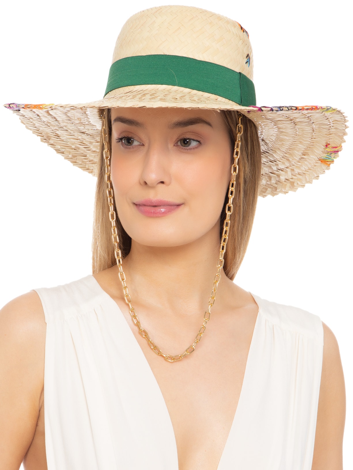 Chapéu Feminino Pescador Com Corrente Bege Âmmbar